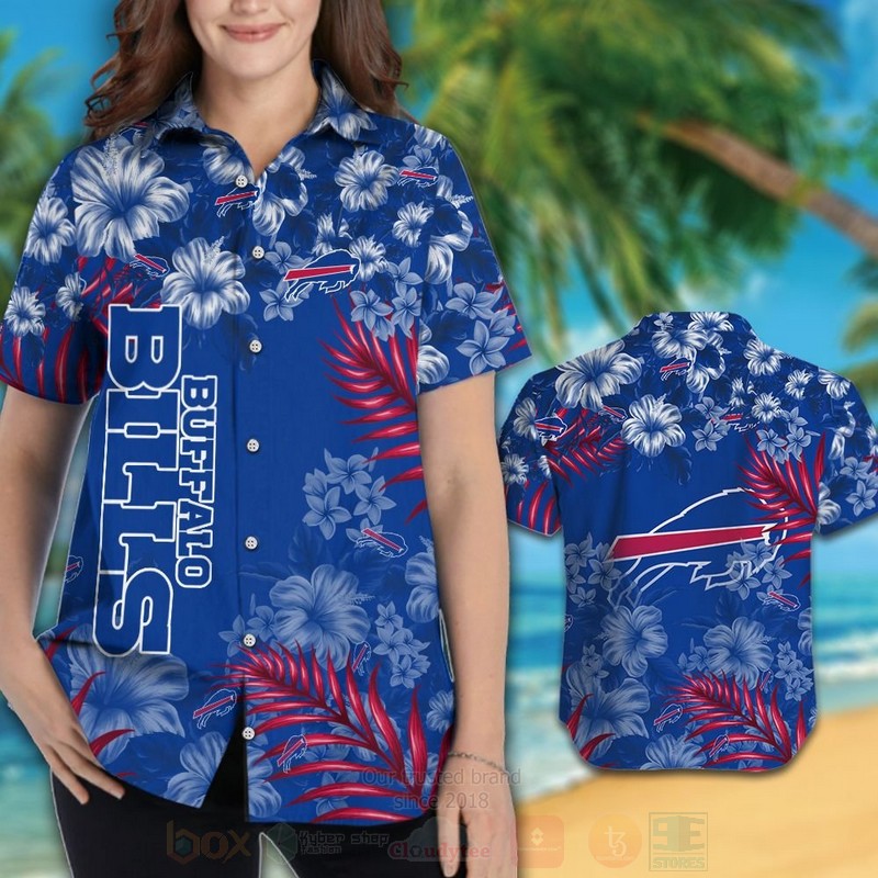 NFL Buffalo Bills Blue Hibiscus Flowers Hawaiian Shirt Short 1