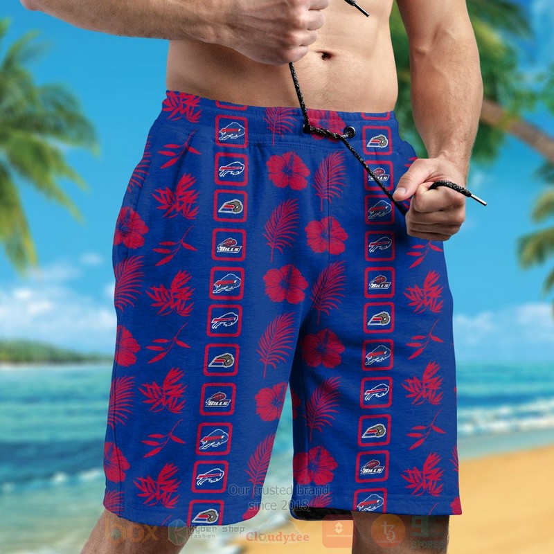 NFL Buffalo Bills Full Blue Red Hibiscus Flowers Hawaiian Shirt Short 1 2 3 4