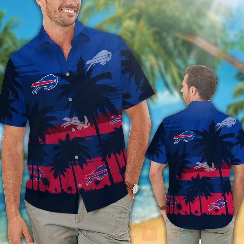 NFL Buffalo Bills Red Blue Coconut Tree Hawaiian Shirt Short