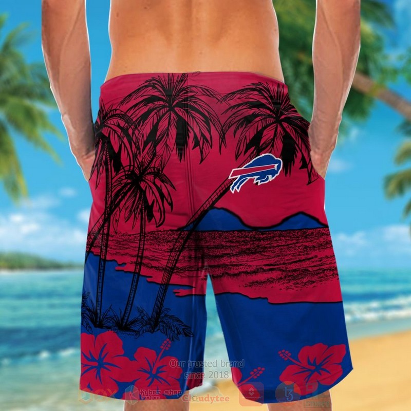 NFL Buffalo Bills Red Blue Hibiscus Hawaiian Shirt Short 1 2 3 4 5