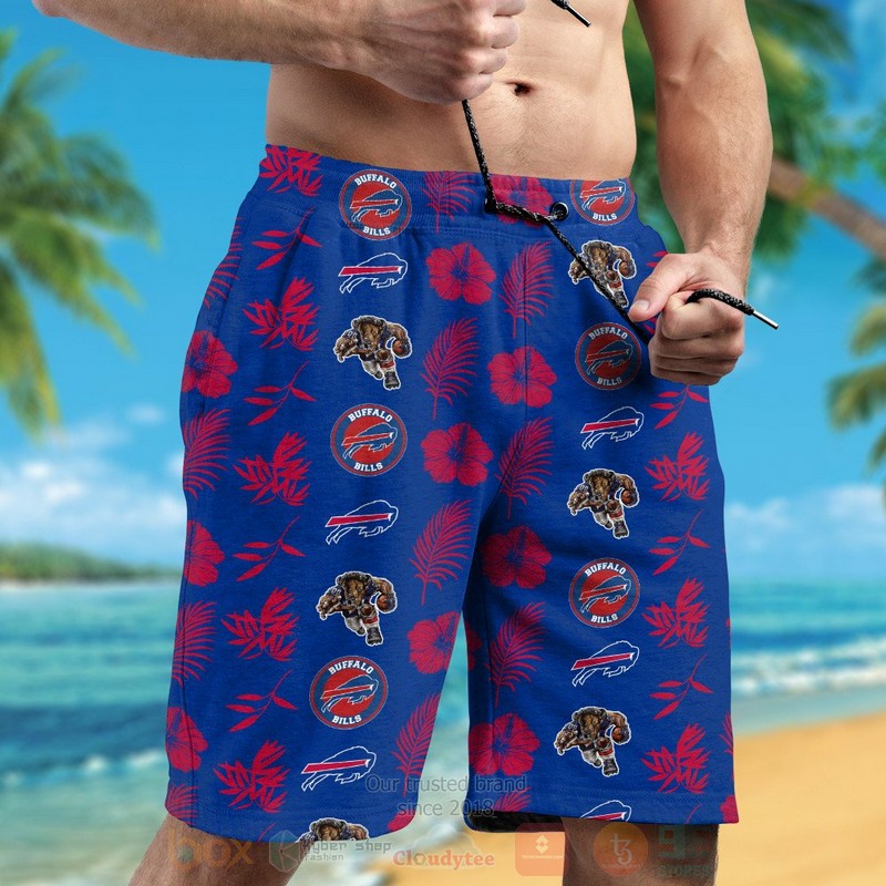 NFL Buffalo Bills Red Hibiscus Flowers and Logos Hawaiian Shirt Short 1 2 3 4