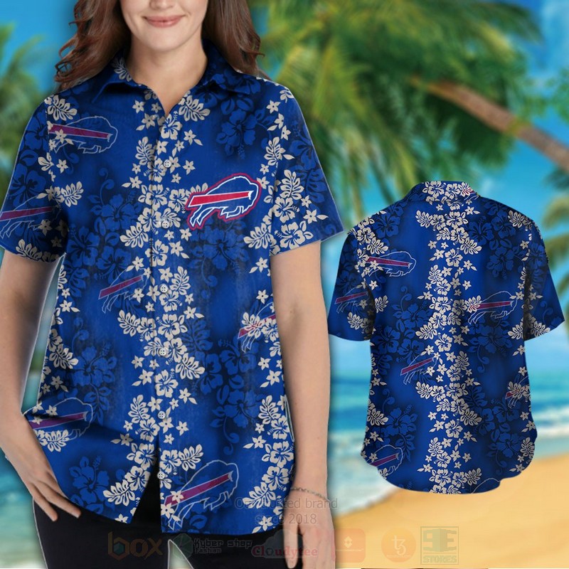 NFL Buffalo Bills White Hibiscus Hawaiian Shirt Short 1