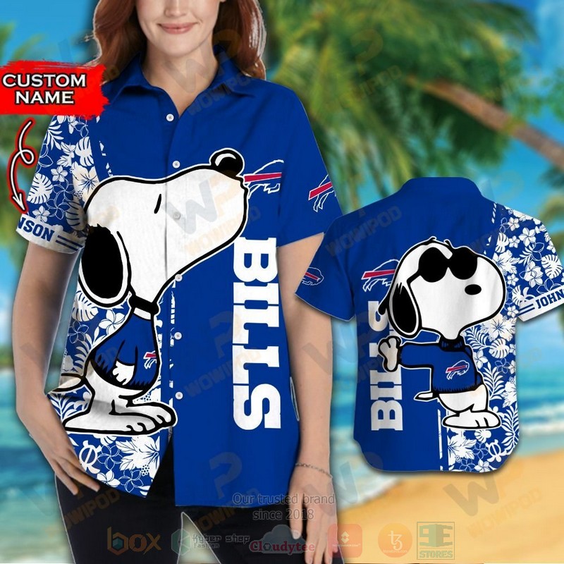 NFL Buffalo Bills and Snoopy Custom Name Hawaiian Shirt Short 1 2