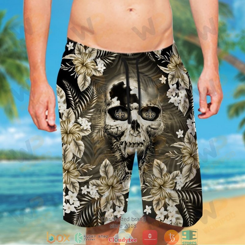 New Orleans Saints 3d illusion Skull Hawaiian shirt short 1 2 3 4