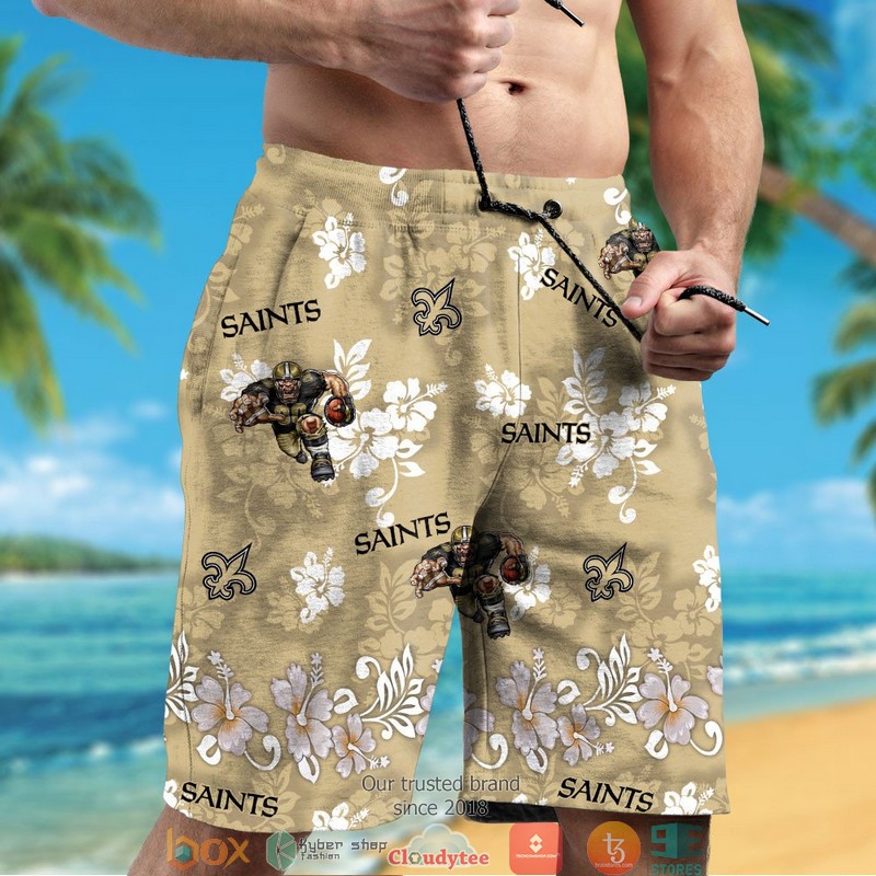 New Orleans Saints Hibiscus Pattern Hawaiian Shirt short 1 2 3 4