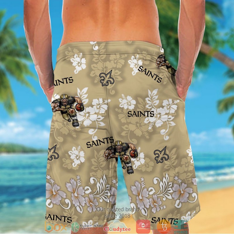 New Orleans Saints Hibiscus Pattern Hawaiian Shirt short 1 2 3 4 5