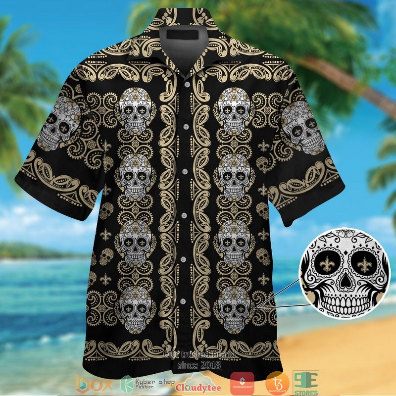 New Orleans Saints Small Sugar Skull Hawaiian Shirt short