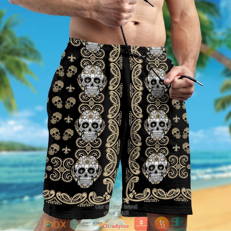 New Orleans Saints Small Sugar Skull Hawaiian Shirt short 1 2 3 4