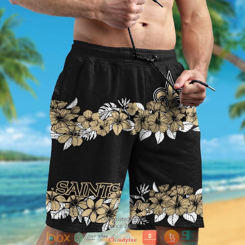 New Orleans Saints hibiscus flower line Hawaiian Shirt short 1 2 3 4