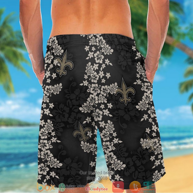New Orleans Saints hibiscus flower pattern black Hawaiian Shirt short 1 2 3 4 5