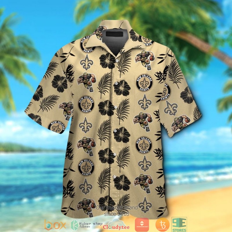 New Orleans Saints hibiscus leaf pattern Hawaiian Shirt short