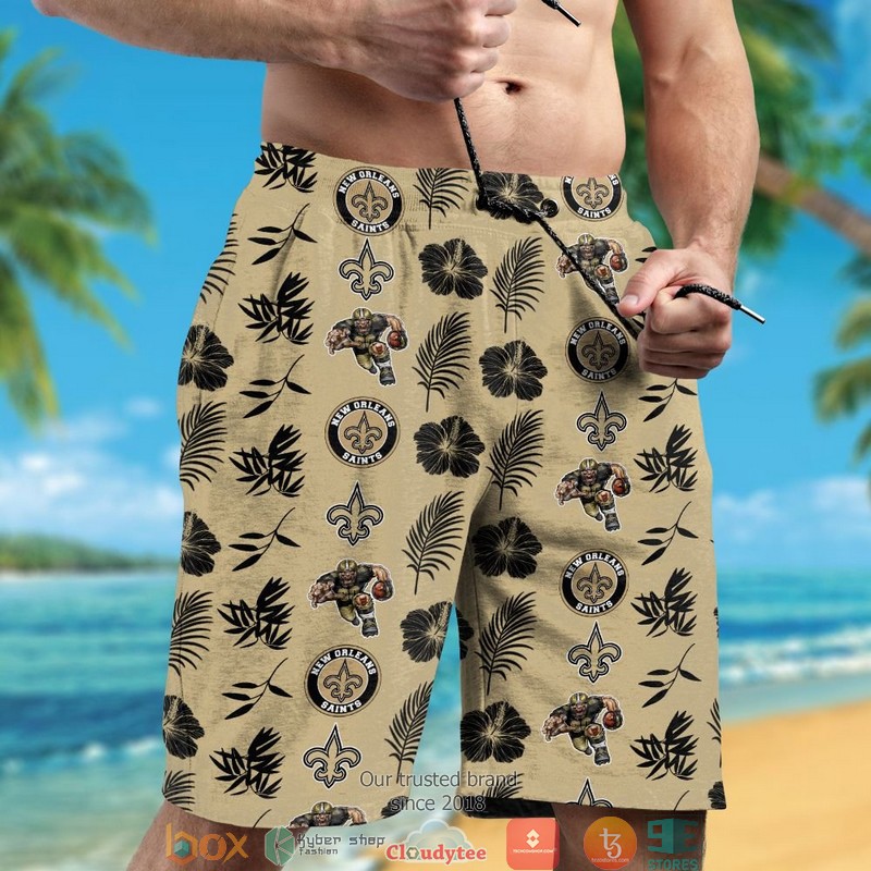 New Orleans Saints hibiscus leaf pattern Hawaiian Shirt short 1 2 3 4