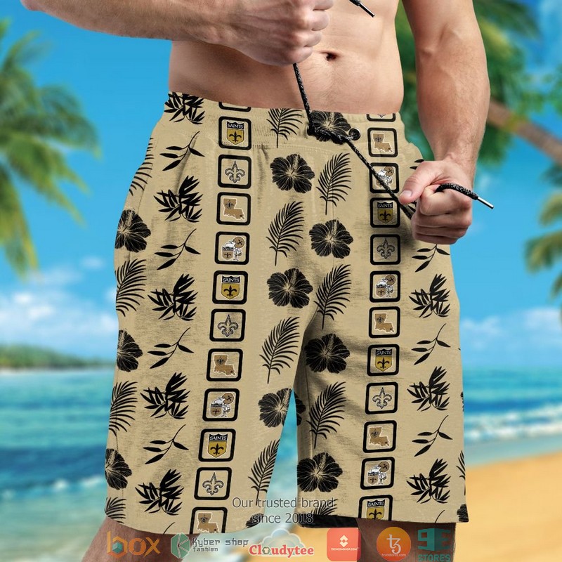 New Orleans Saints hibiscus leaf square pattern Hawaiian Shirt short 1 2 3 4