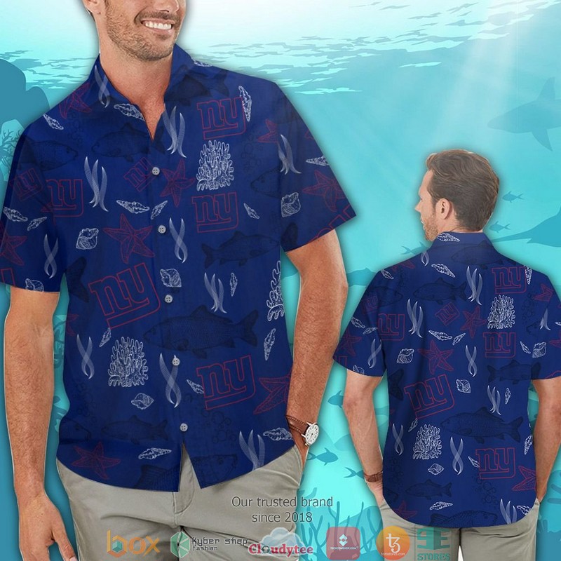 New York Giants Fish Ocean Pattern Hawaiian Shirt short 1