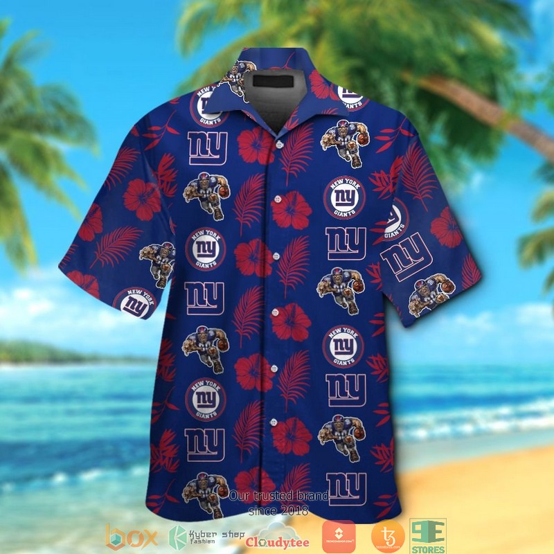 New York Giants Hibiscus Leaf Patter Hawaiian Shirt short