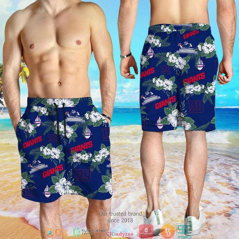 New York Giants Hibiscus flower Hawaiian Shirt short 1 2 3