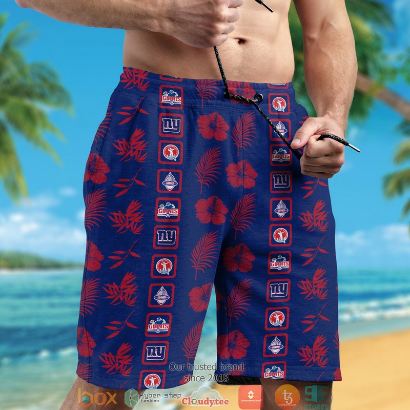 New York Giants Hibiscus leaf square pattern Hawaiian Shirt short 1 2 3 4