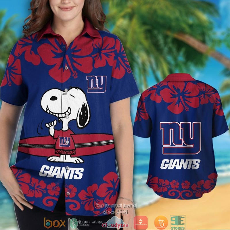 New York Giants Red Hibiscus Snoopy Hawaiian Shirt short 1 2