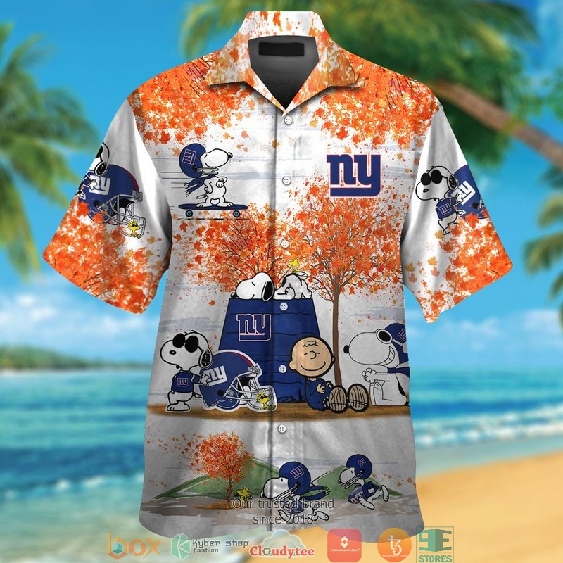 New York Giants Snoopy and Charlie Brown Autumn Hawaiian Shirt short