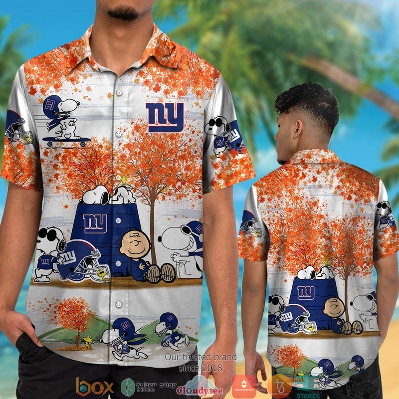 New York Giants Snoopy and Charlie Brown Autumn Hawaiian Shirt short 1