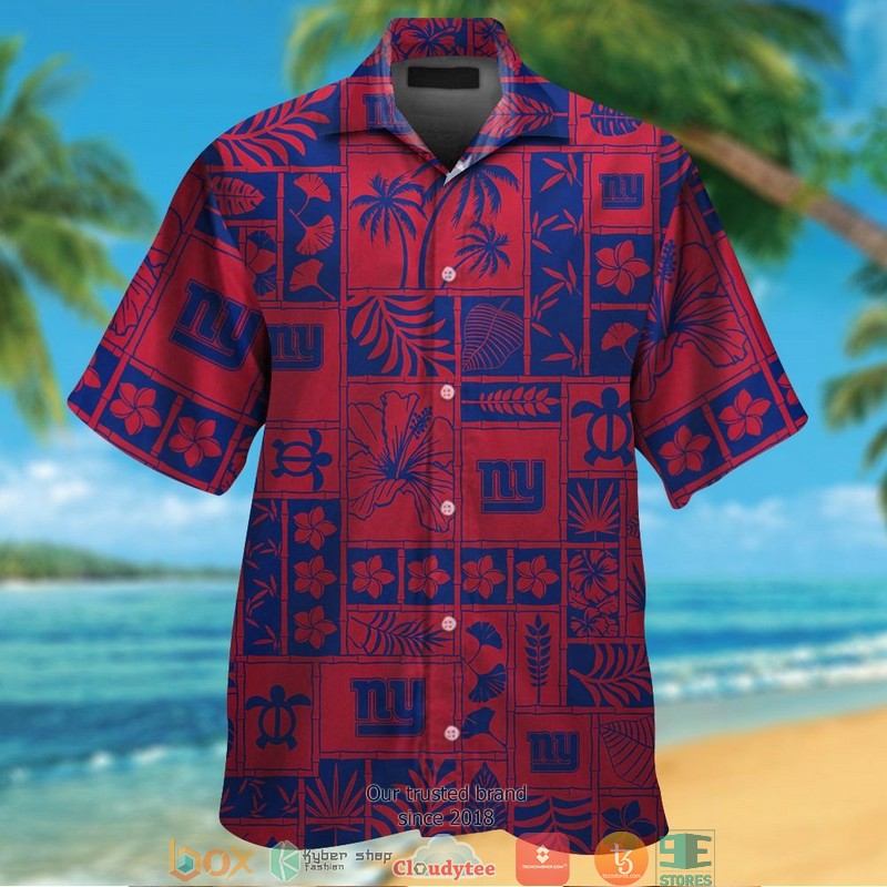 New York Giants hibiscus leaf ocean square pattern Hawaiian Shirt short