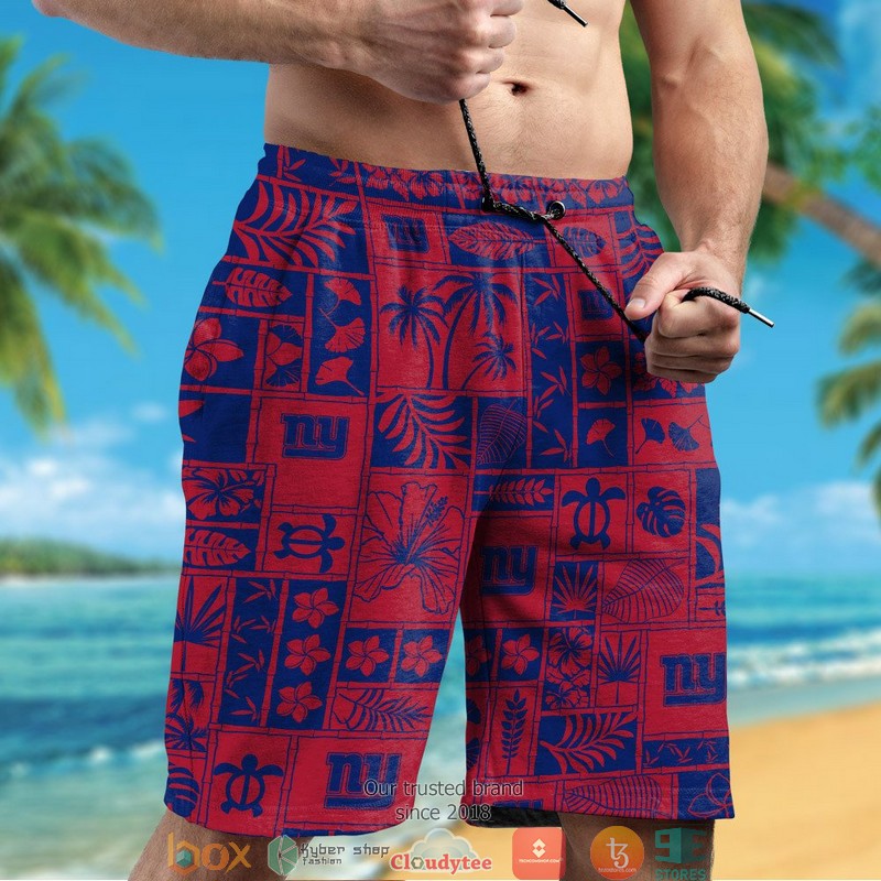 New York Giants hibiscus leaf ocean square pattern Hawaiian Shirt short 1 2 3 4