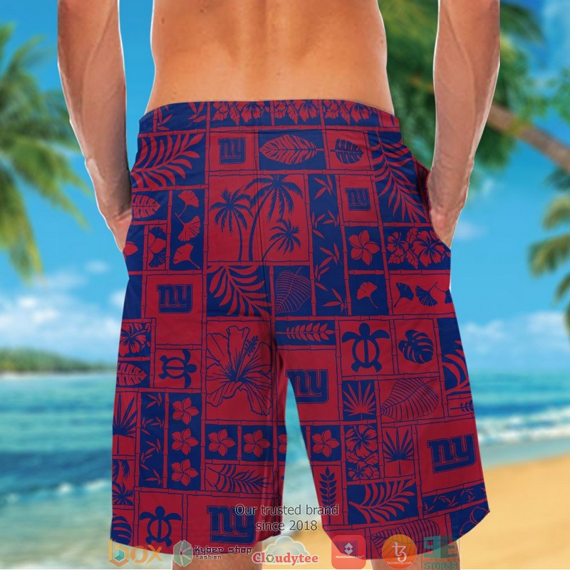 New York Giants hibiscus leaf ocean square pattern Hawaiian Shirt short 1 2 3 4 5