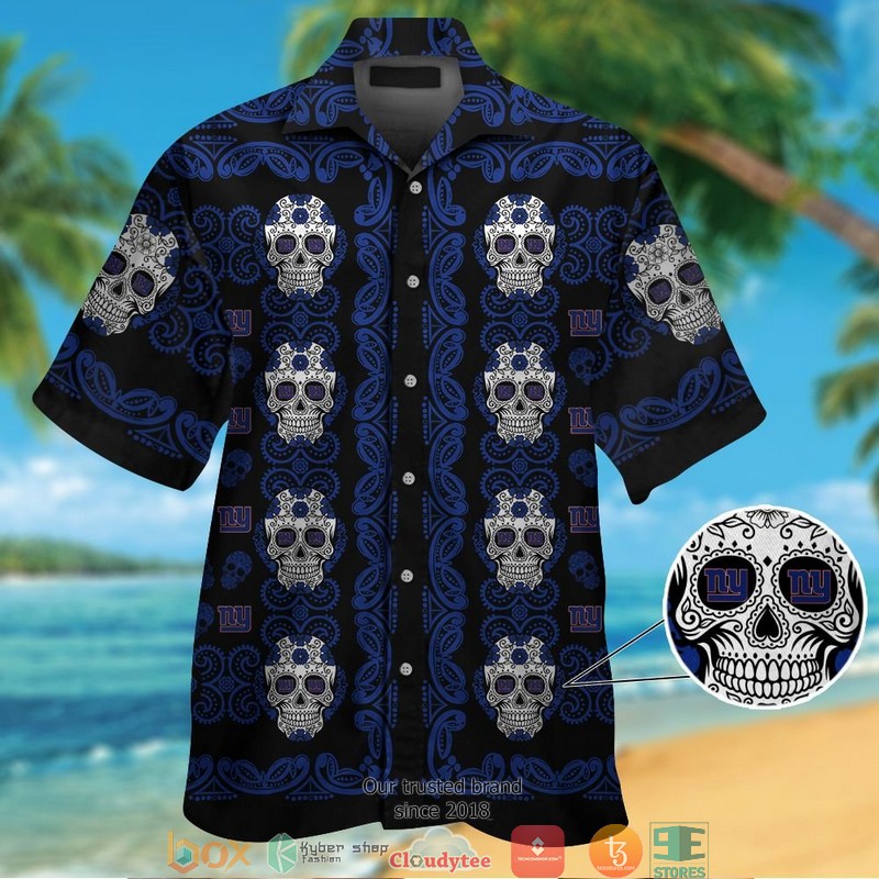 New York Giants small sugar Skull Hawaiian shirt short