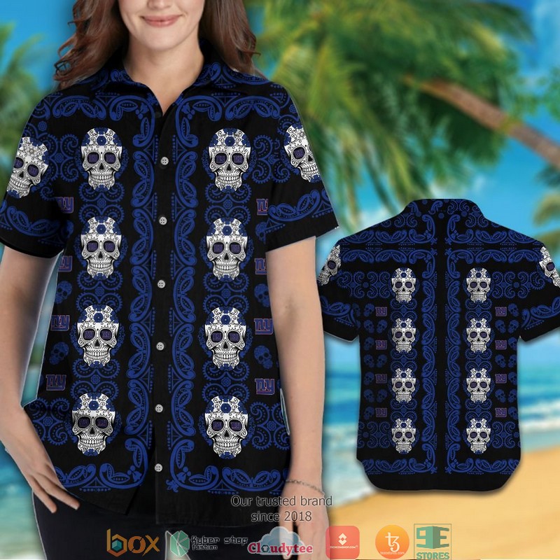 New York Giants small sugar Skull Hawaiian shirt short 1 2