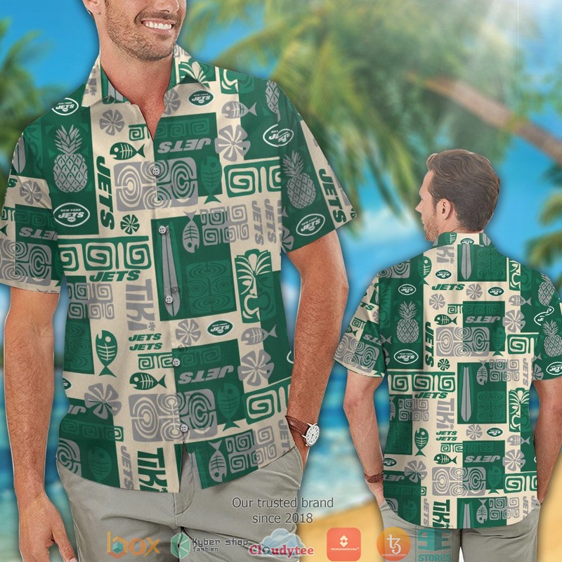 New York Jets Fish Pineapple Pattern Hawaiian Shirt short 1