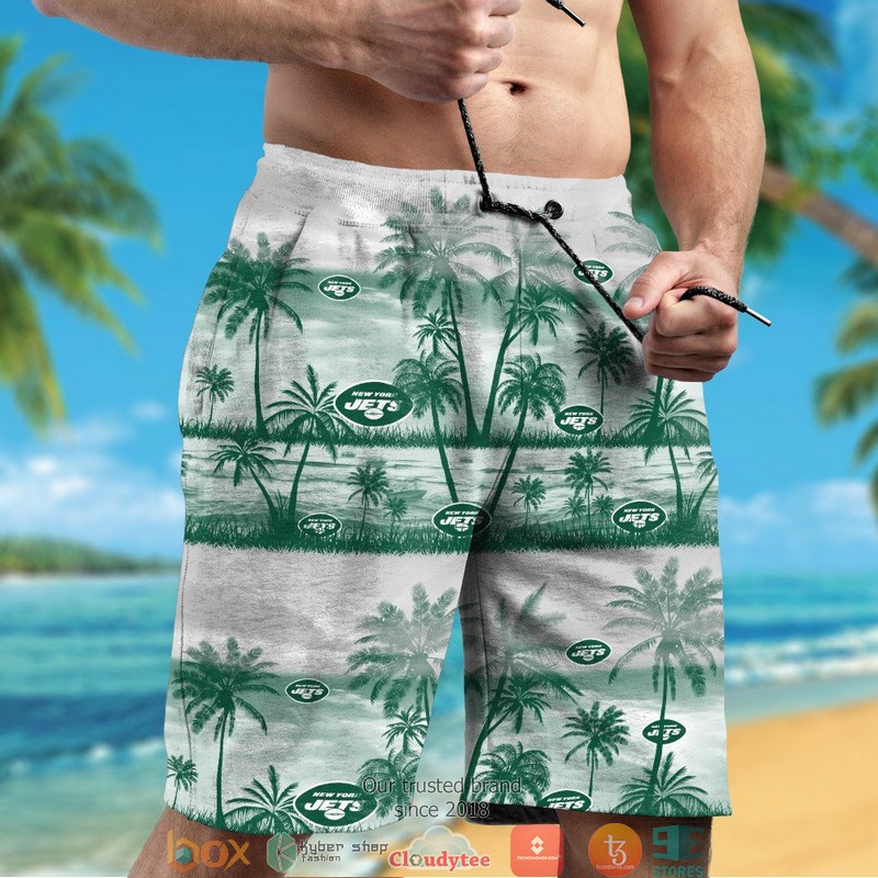 New York Jets Green Coconut Island White Hawaiian Shirt short 1 2 3 4