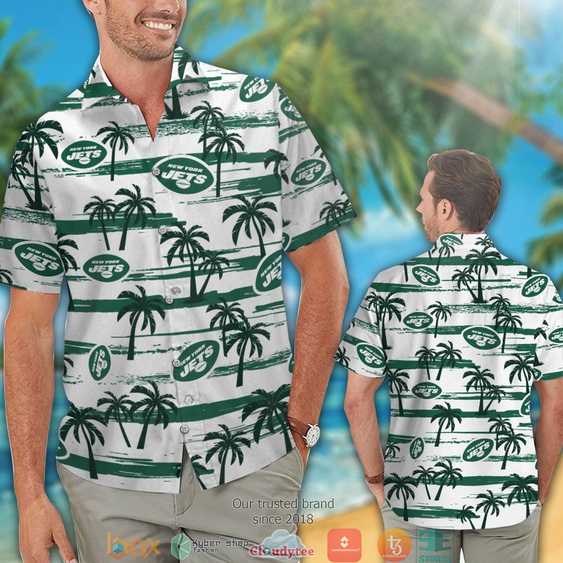 New York Jets Green Coconut White Hawaiian Shirt short 1