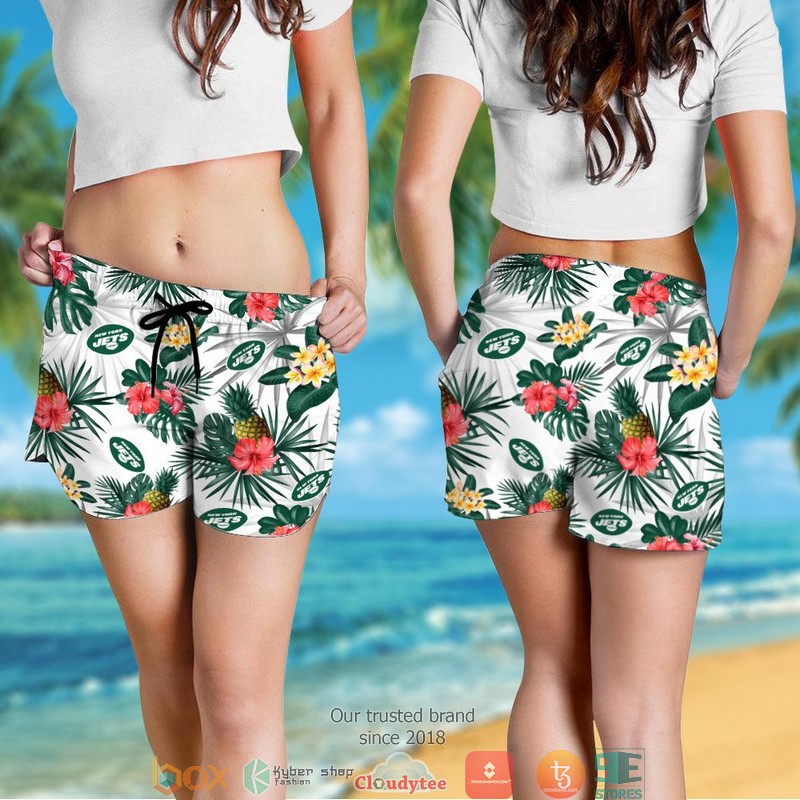 New York Jets Hibiscus Flower Hawaiian Shirt short 1 2 3