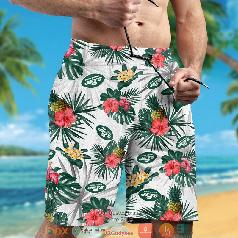 New York Jets Hibiscus Flower Hawaiian Shirt short 1 2 3 4