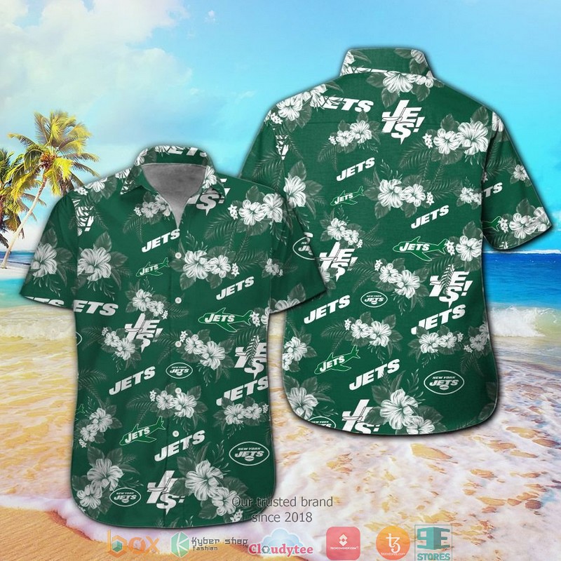 New York Jets Hibiscus Flowers Hawaiian Shirt short