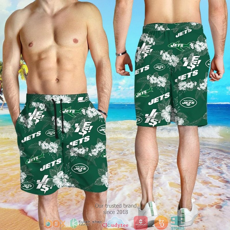 New York Jets Hibiscus Flowers Hawaiian Shirt short 1 2 3