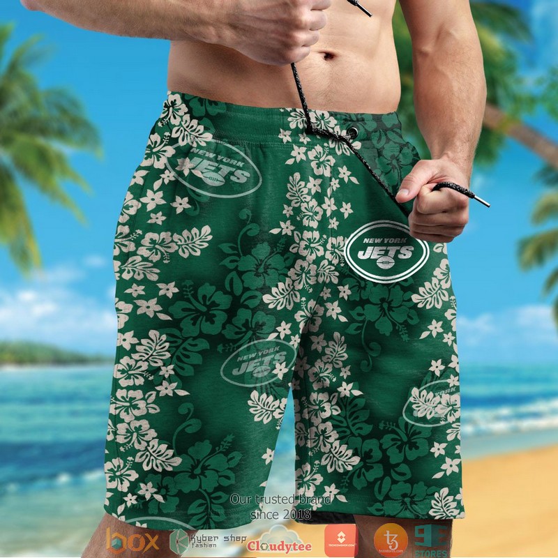 New York Jets Hibiscus Flowers Pattern Hawaiian Shirt short 1 2 3 4