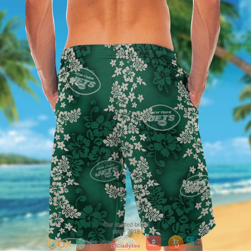 New York Jets Hibiscus Flowers Pattern Hawaiian Shirt short 1 2 3 4 5