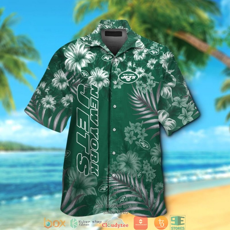 New York Jets Hibiscus Leaf Hawaiian Shirt short