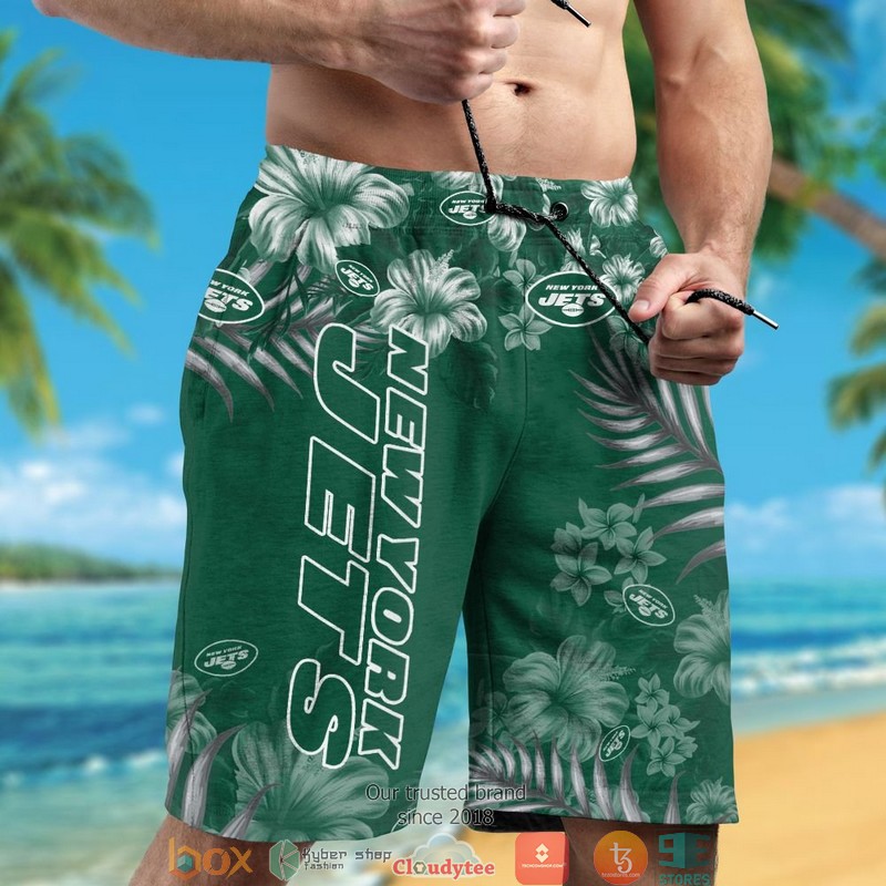 New York Jets Hibiscus Leaf Hawaiian Shirt short 1 2 3 4