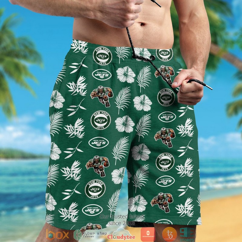 New York Jets Hibiscus Leaf pattern Hawaiian Shirt short 1 2 3 4