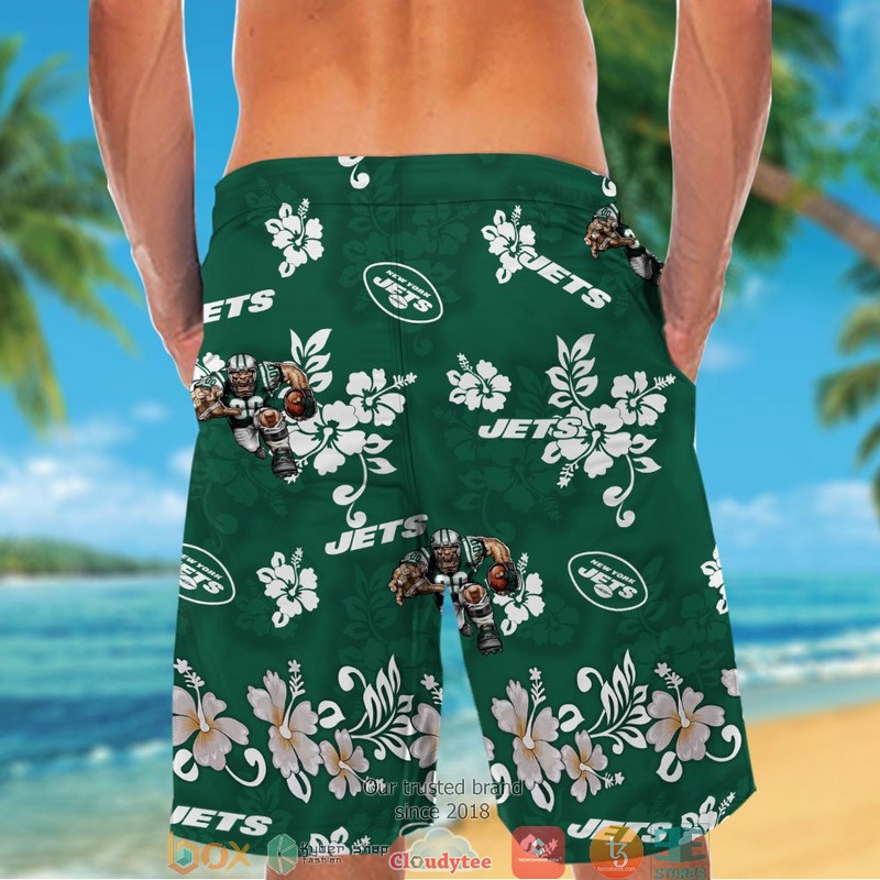 New York Jets White Hibiscus Flower Pattern Hawaiian Shirt short 1 2 3 4 5
