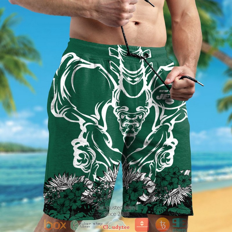 New York Jets backbone hibiscus Hawaiian Shirt short 1 2 3 4