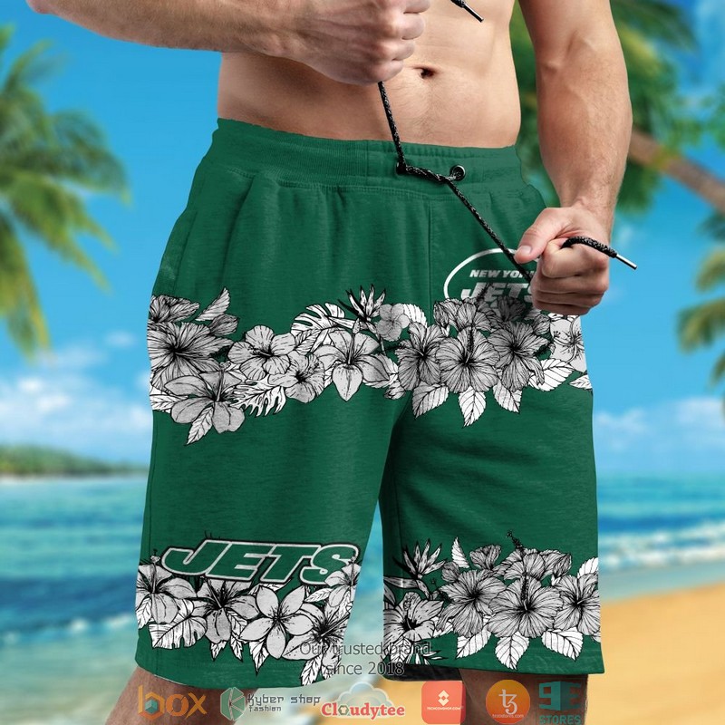 New York Jets hibiscus flowers line Hawaiian Shirt short 1 2 3 4