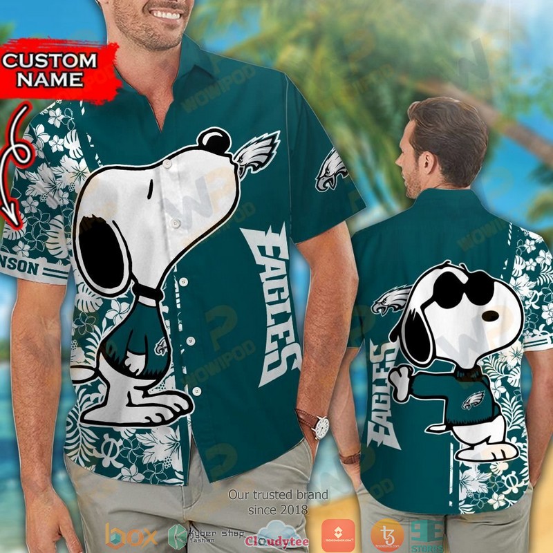 Personalized Philadelphia Eagles Snoopy Hawaiian Shirt short 1