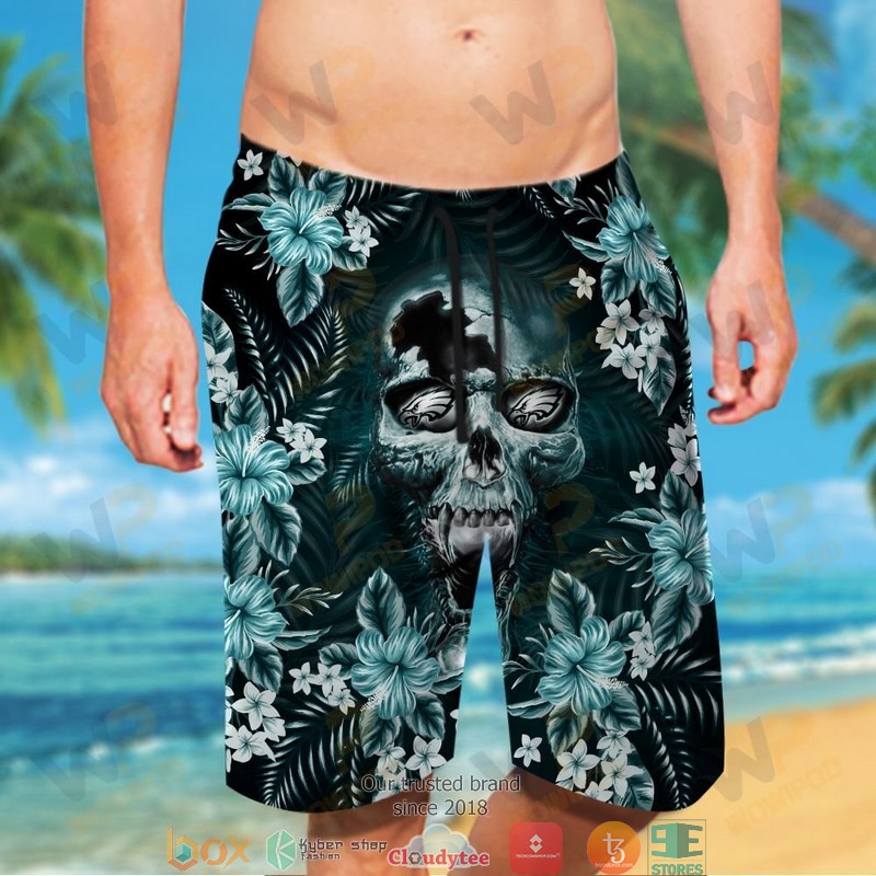 Philadelphia Eagles 3d illusion Skull Hawaiian Shirt short 1 2 3 4