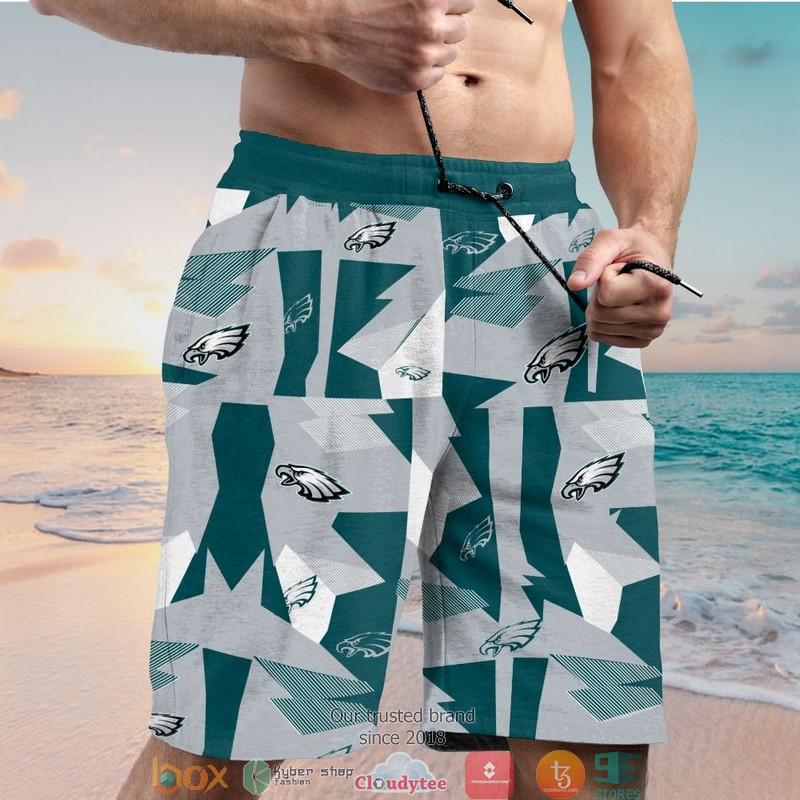 Philadelphia Eagles Green Grey Pattern Hawaiian Shirt short 1 2 3 4
