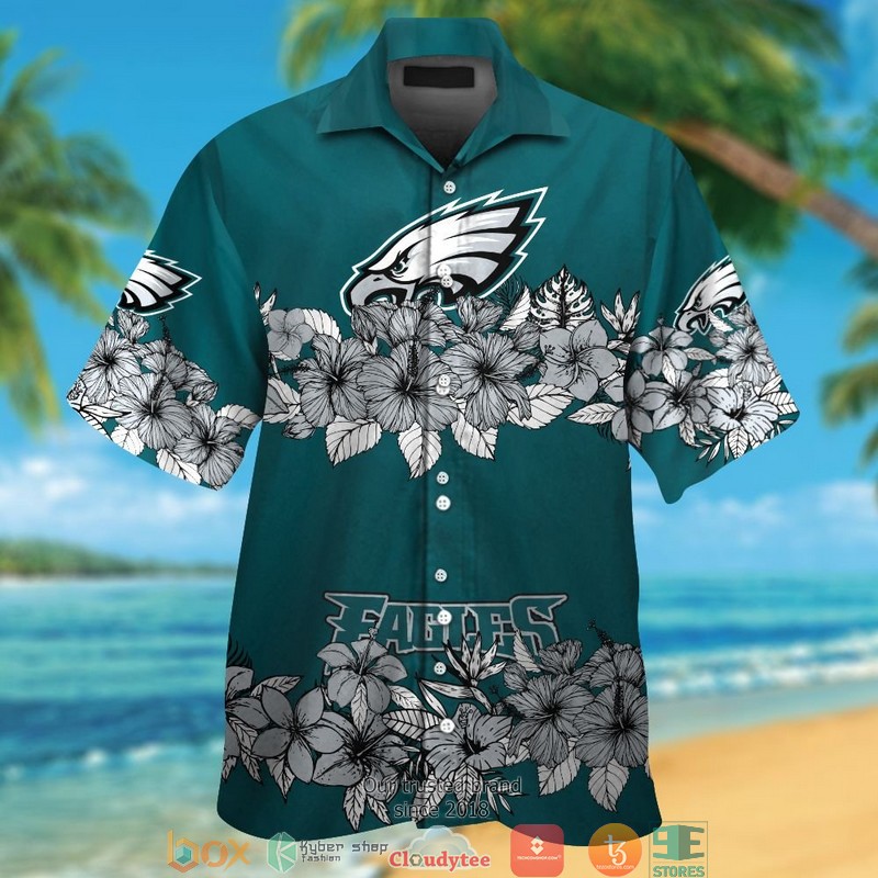 Philadelphia Eagles Hibiscus Flower line Hawaiian Shirt short