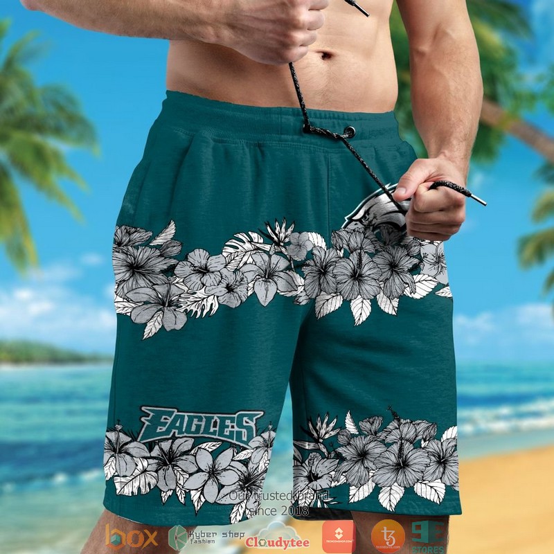 Philadelphia Eagles Hibiscus Flower line Hawaiian Shirt short 1 2 3 4