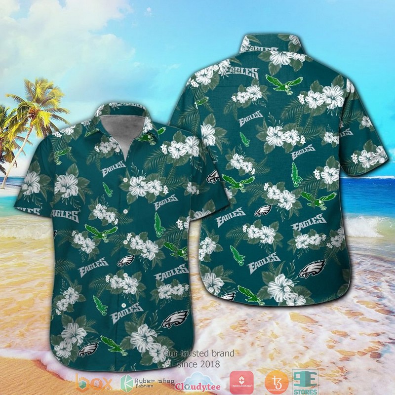 Philadelphia Eagles Hibiscus Flowers Hawaiian Shirt short